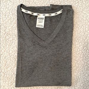 PINK grey v-neck sleepwear t-shirt